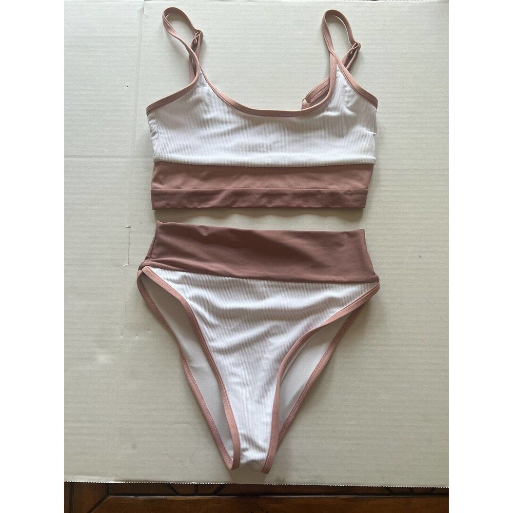Beach Riot Pink/White Complete Bikini Size Medium Top & Bottom. Ex Condition!!!!